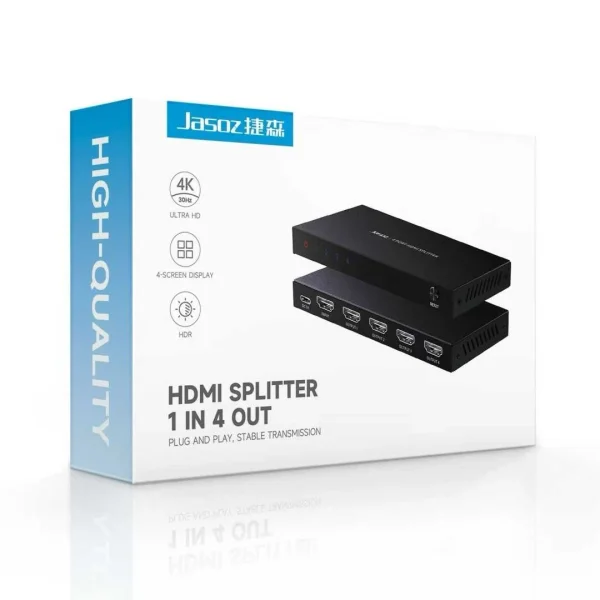 Vỏ hộp chính hãng bộ chia HDMI 1 vào 4 ra Jasoz T-G177 4K 30Hz HDR
