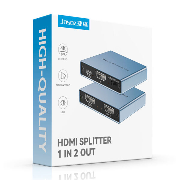 Bộ Chia HDMI 1 ra 2 Hỗ Trợ 4K Full HD Jasoz T-G176 1 Vỏ hộp Bộ chia HDMI 1 ra 2 4K Jasoz T-G176 G150 chuẩn HDMI 2.0 hỗ trợ HDR và âm thanh DTS 7.1