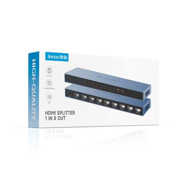 Bộ Chia HDMI 1 ra 8 Màn Hình Hỗ Trợ 4K Full HD Jasoz T-G178 1 G152 Vỏ hộp Bộ chia HDMI 1 ra 8 4K Jasoz T-G178 chuẩn HDMI 2.0, hỗ trợ HDR, âm thanh DTS 7.1, vỏ hợp kim nhôm