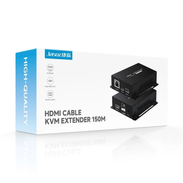 Vỏ hộp chính hãng bộ kéo dài HDMI USB KVM 150M Jasoz T-G183 1080P 60Hz Plug and Play