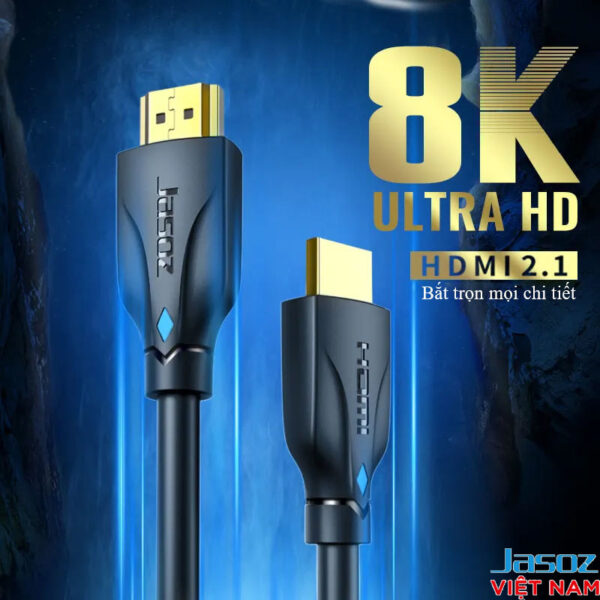 Cáp HDMI 2.1 Hỗ Trợ 8K@60Hz , 4K@120Hz, 2K@144Hz Jasoz A122 1 Cáp HDMI 2.1 Jasoz A122 hỗ trợ 8K Ultra HD – SKU T-A235 1.5M, T-A236 2M, T-A237 3M, T-A267 5M, T-A324 10M – băng thông 48Gbps, HDR, Dolby Vision, eARC