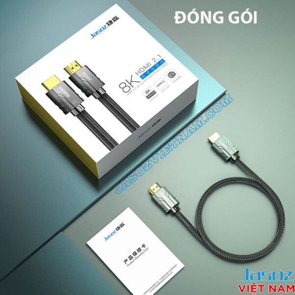 Jasoz A116 Cáp HDMI 2.1 Hỗ Trợ 8K@60Hz /4K@120Hz /2K@144Hz Đầu Cáp Mạ Vàng Vỏ Hợp Kim Kẽm 10 Hình ảnh đóng gói cáp HDMI 2.1 Jasoz A116 hỗ trợ 8K@60Hz, 4K@120Hz, vỏ bọc dù, chân mạ vàng