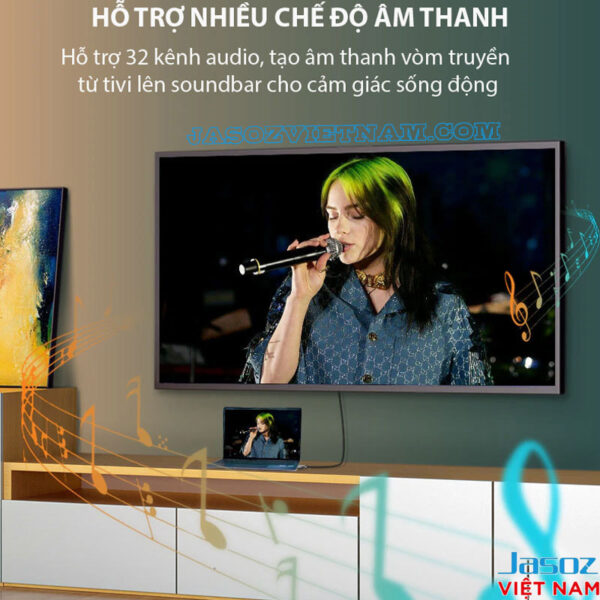 Cáp HDMI 2.1 Jasoz A116 (T-A270, T-A212, T-A271) hỗ trợ âm thanh 32 kênh, eARC, truyền từ TV sang soundbar cho trải nghiệm sống động