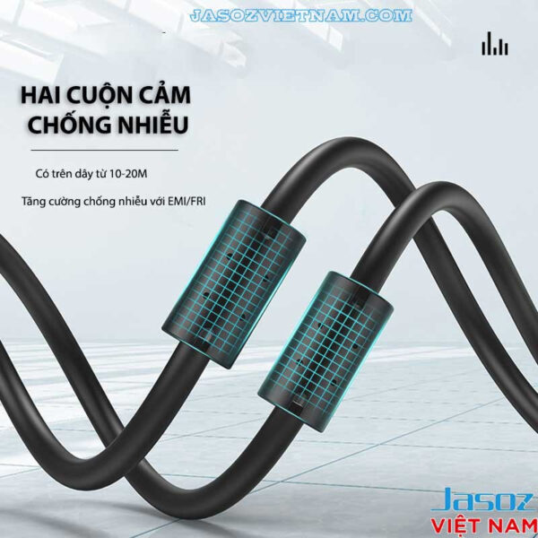 Cáp HDMI Jasoz A118 Đầu Cáp Mạ Vàng Chống Oxy Hoá Hỗ trợ 4K 2 Hai cuộn cảm chống nhiễu trên Cáp HDMI 2.0 Jasoz A118, giảm EMI và FRI