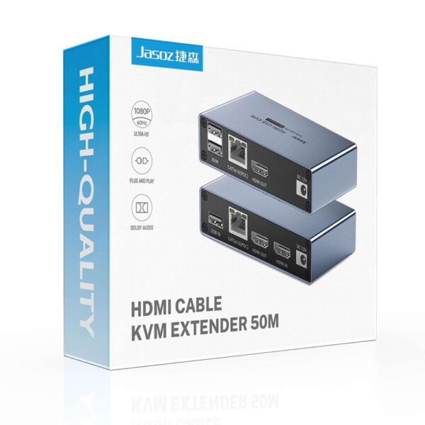 Hộp sản phẩm Jasoz T-G182 Bộ Mở Rộng HDMI Qua Dây Mạng 50M Có KVM
