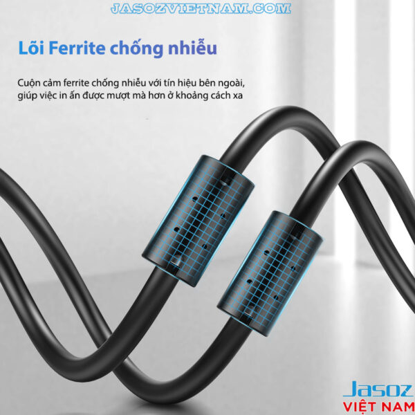 Cáp USB 2.0 Nối Dài Cao Cấp Mạ Vàng Jasoz D106 10 Cáp máy in Jasoz D105 USB 2.0 lõi ferrite chống nhiễu truyền tín hiệu ổn định