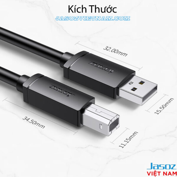 Kích thước cáp máy in Jasoz D105 chuẩn USB 2.0 AM-BM