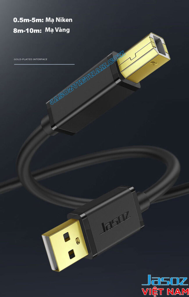 Cáp máy in Jasoz D105 USB 2.0 AM-BM – Đầu cáp mạ Niken và mạ Vàng chống oxy hóa
