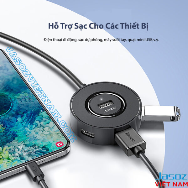 Bộ Chia USB Type C Sang 4 Cổng USB 2.0 Jasoz F111 7 Hub USB Jasoz ra 4 cổng USB 2.0 hỗ trợ sạc cho điện thoại, pin dự phòng, máy sưởi tay, quạt mini USB, tương thích laptop PC