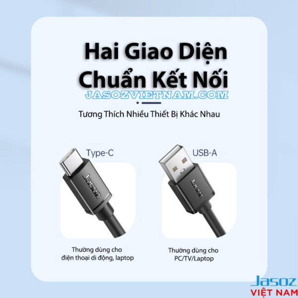 Hub USB Jasoz ra 4 cổng USB 2.0 hỗ trợ 2 giao diện kết nối Type-C và USB-A, dùng chung cho điện thoại, laptop, PC,