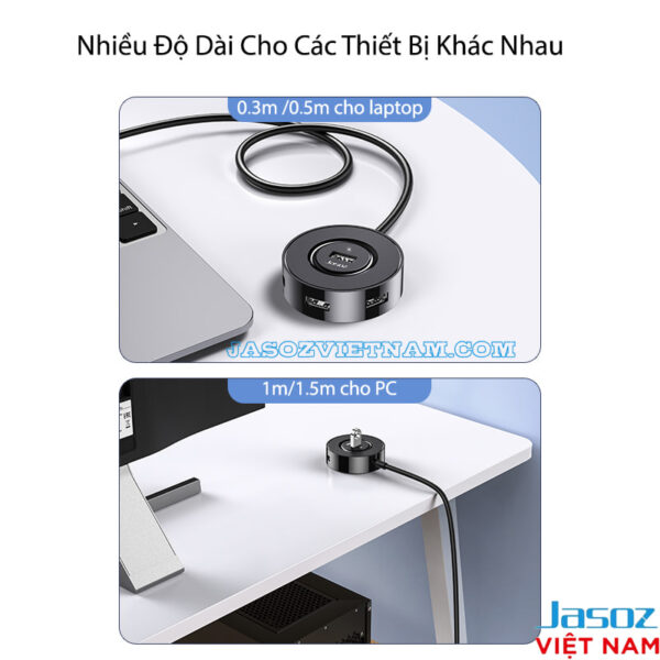 Bộ Chia USB Type C Sang 4 Cổng USB 2.0 Jasoz F111 8 Bộ chia Jasoz F111 USB-C sang 4 cổng USB 2.0 với nhiều độ dài cáp 0.3m, 0.5m, 1m, 1.5m – dùng cho laptop và PC, SKU T-F128 T-F140 T-F131