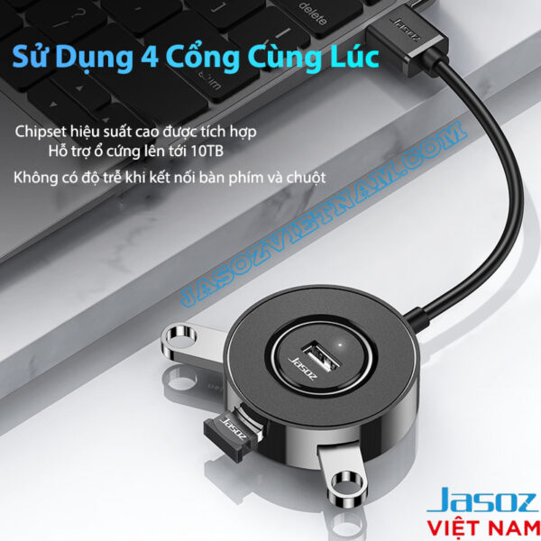 Bộ Chia USB Type C Sang 4 Cổng USB 2.0 Jasoz F111 2 Hub Chia USB sang 4 cổng USB 2.0 Chính Hãng Jasoz hỗ trợ kết nối đồng thời 4 thiết bị, dùng ổ cứng tới 10TB, không độ trễ khi kết nối bàn phím và chuột