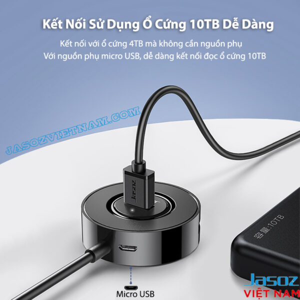 Bộ Chia USB Type C Sang 4 Cổng USB 2.0 Jasoz F111 4 Hub Jasoz USB sang 4 cổng USB 2.0 hỗ trợ kết nối ổ cứng ngoài dung lượng lớn đến 10TB qua nguồn phụ micro USB