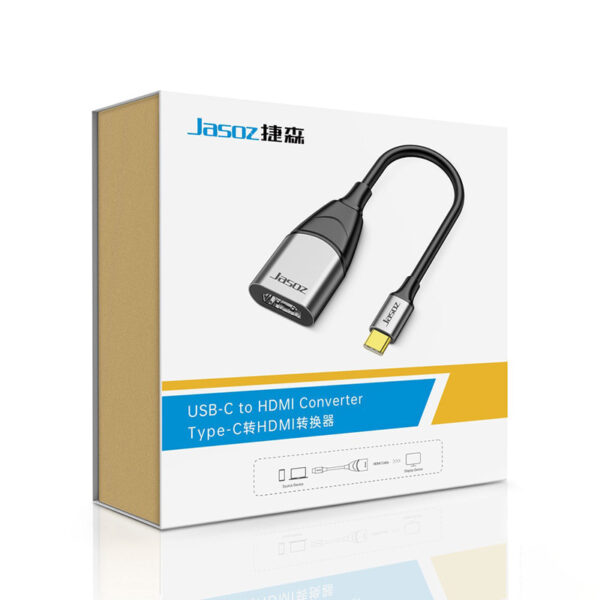 Bộ Chuyển Đổi USB-C Sang HDMI Hỗ Trợ 4K@60Hz Vỏ Hợp Kim Nhôm Jasoz T-H103 3 Hộp Đóng Gói Bộ Chuyển Đổi USB-C Sang HDMI 4K 60Hz Jasoz T-H103 Model H103 Chính Hãng