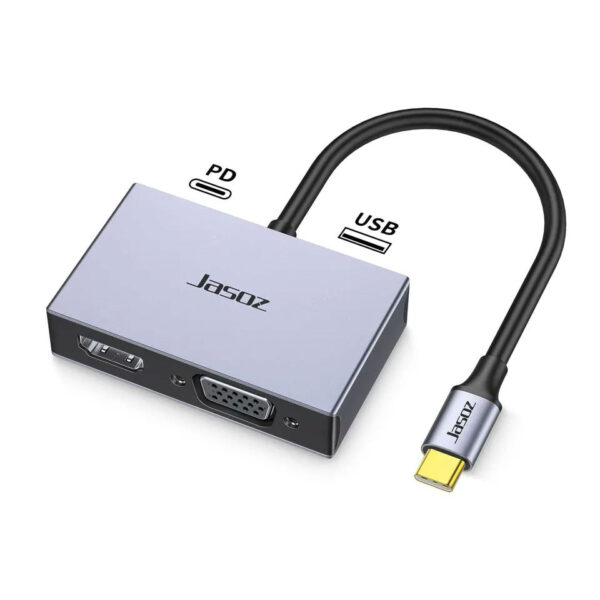 Bộ Chuyển USB-C 4 Trong 1 Hỗ Trợ HDMI + VGA + USB 3.0+ PD 100W Jasoz T-H107 2 Bộ Chuyển USB-C 4 Trong 1 Jasoz T-H107 – HDMI 4K, VGA, USB 3.0, Sạc PD 100W