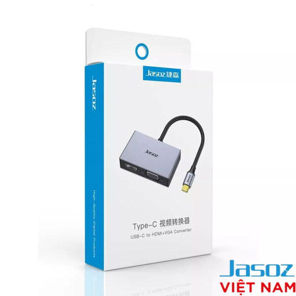 Bộ Chuyển USB-C 4 Trong 1 Hỗ Trợ HDMI + VGA + USB 3.0+ PD 100W Jasoz T-H107 3 Hộp sản phẩm Bộ Chuyển USB-C 4 Trong 1 Jasoz T-H107 – HDMI 4K, VGA, USB 3.0, PD 100W