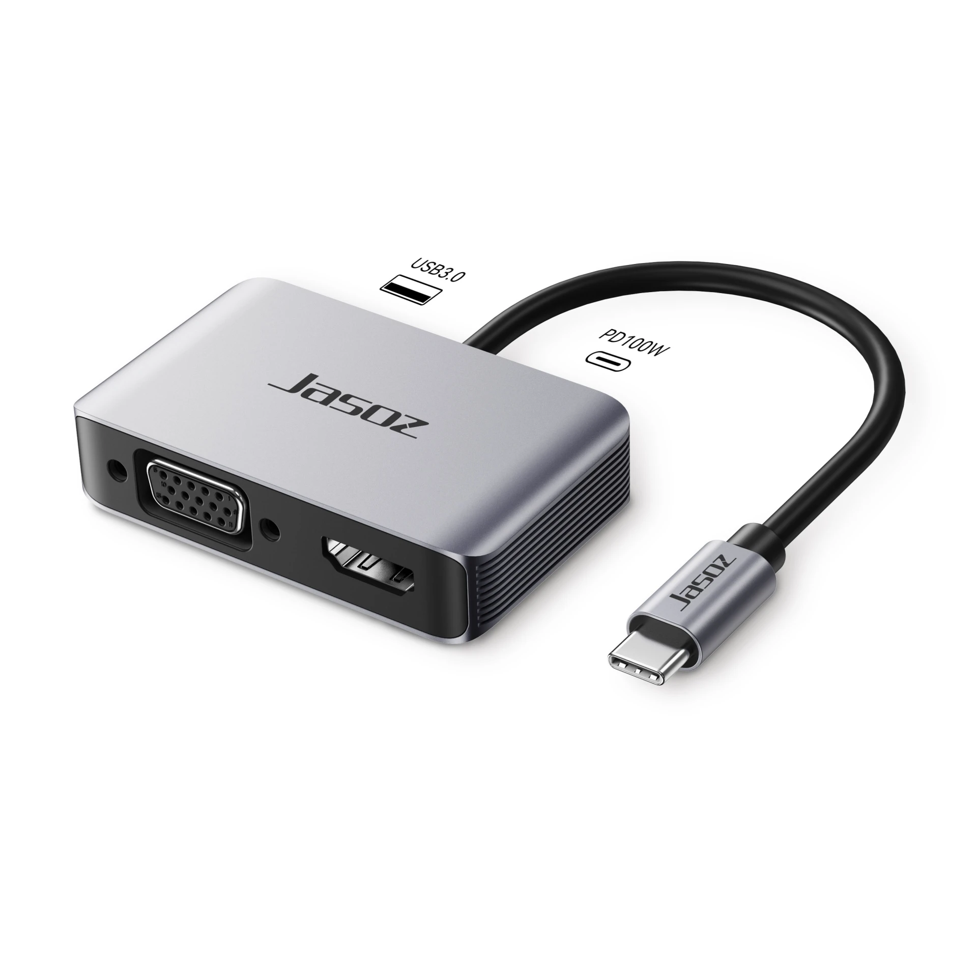 Bộ Chuyển USB-C 4 Trong 1 Jasoz T-H107 Bộ chuyển USB-C 4 trong 1 Jasoz T-H107 với cổng VGA HDMI USB3.0 PD100W