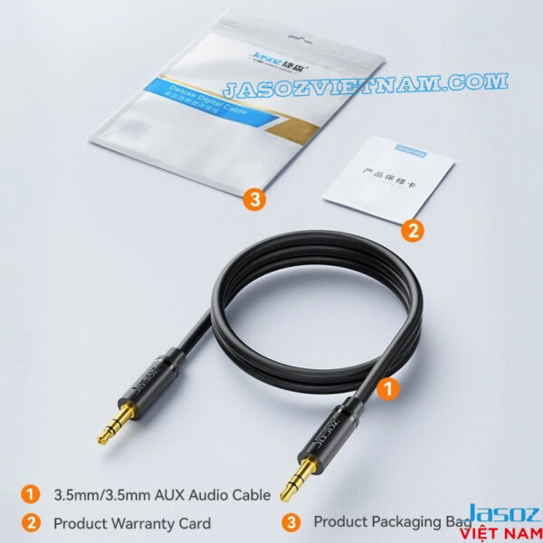 Cáp Audio 3.5mm Jasoz C103 - Fullbox gồm dây loa stereo 2 đầu 3.5mm mạ vàng, túi đóng gói, thẻ bảo hành - SKU T-C127, T-C130, T-C131, T-C133, T-C135