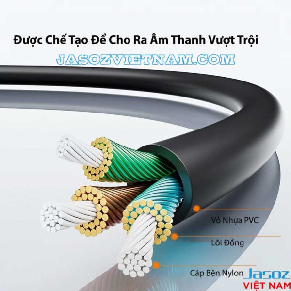 Cáp Audio 3.5mm Jasoz C103 - Cấu tạo lõi đồng nguyên chất 29AWG, vỏ PVC, cáp bện Nylon chống nhiễu - SKU T-C127, T-C130, T-C131, T-C133, T-C135
