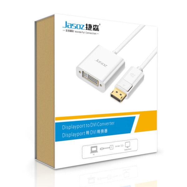 Hộp sản phẩm Cáp chuyển Displayport sang DVI Jasoz T-G116 hỗ trợ Full HD, đầu mạ vàng 24K, lõi đồng 32AWG