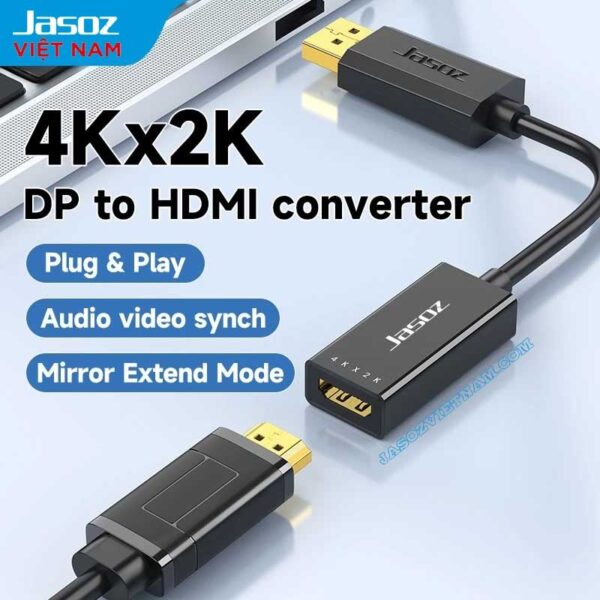 Cáp Chuyển Displayport Sang HDMI 4K Jasoz T-G106 1 Cáp Displayport to HDMI Jasoz T-G106 hỗ trợ 4Kx2K âm thanh hình ảnh đồng bộ