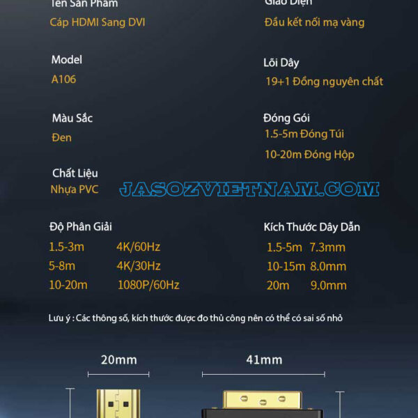 Cáp Chuyển HDMI Sang DVI Hỗ Trợ 2 Chiều Jasoz A106 ( Dài 1.5M ) 10 Cáp HDMI To DVI và DVI Sang HDMI 2 Chiều Jasoz A106