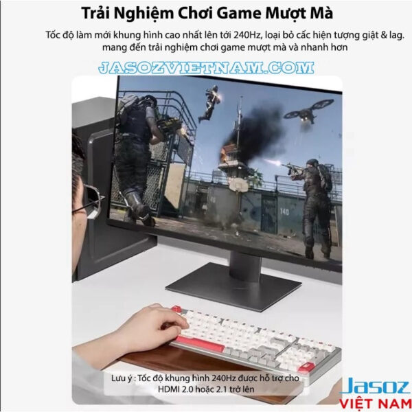 Cáp HDMI sang Displayport Jasoz A140, SKU Jasoz T-A407 1.5M, Jasoz T-A375 2M – hỗ trợ 4K@60Hz, 2K@144Hz, FHD@240Hz – gaming mượt mà, loại bỏ giật lag, chipset TI149 Mỹ, đầu mạ vàng