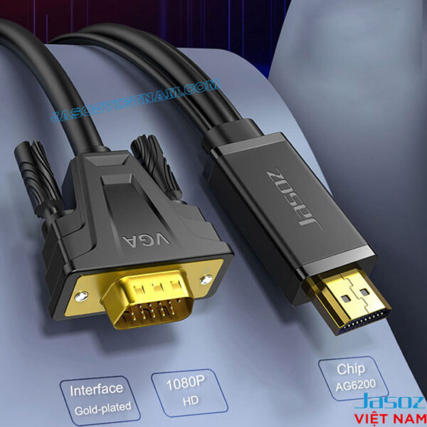 Cáp Chuyển HDMI Sang VGA Male To Male Đầu Cáp Mạ Vàng Jasoz G116 2 Cáp HDMI sang VGA Jasoz G116 Male to Male (T-G120 1M, T-G121 1.5M, T-G122 2M, T-G123 3M, T-G124 5M), hỗ trợ Full HD 1080p, chipset AG6200, đầu mạ vàng, truyền tín hiệu ổn định cho máy chiếu, màn hình VGA