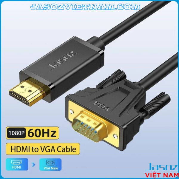 Cáp Chuyển HDMI Sang VGA Male To Male Đầu Cáp Mạ Vàng Jasoz G116 1 Cáp HDMI sang VGA Jasoz G116 hỗ trợ Full HD 1080p 60Hz, đầu mạ vàng chống oxy hóa
