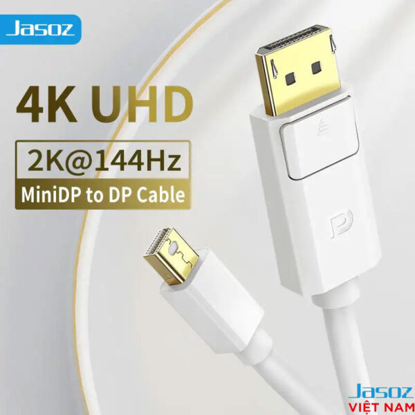Jasoz A124 – Cáp Mini DisplayPort sang DisplayPort 2 chiều, hỗ trợ độ phân giải 4K UHD và 2K@144Hz, tín hiệu hình ảnh sắc nét
