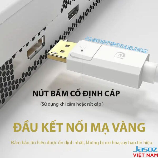 Jasoz A124 – Cáp Mini DisplayPort sang DisplayPort 2 chiều, đầu cáp mạ vàng, có nút bấm cố định, truyền tải 4K@60Hz, 2K@144Hz ổn định