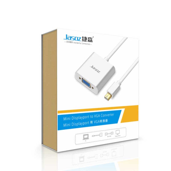 Hộp sản phẩm Jasoz T-G108 Cáp Mini Displayport sang VGA màu trắng hỗ trợ Full HD 1080P