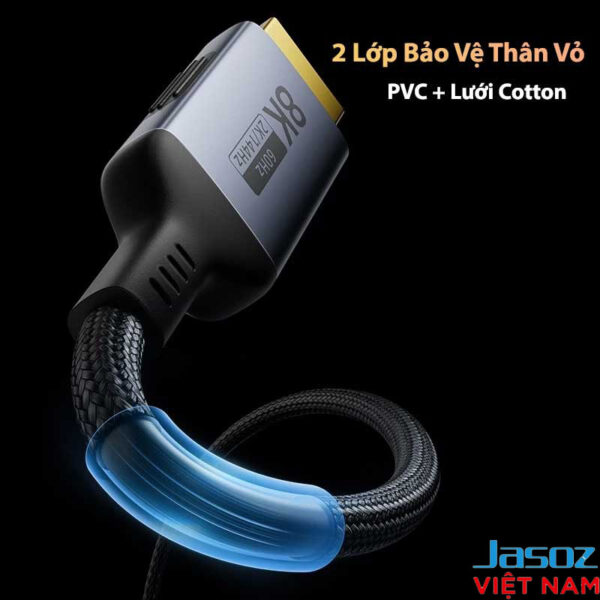 Cáp Chuyển USB-C to HDMI Hỗ Trợ 4K@30Hz Male to Male Dài 2M Jasoz T-H101 6 Cáp USB-C sang HDMI 8K Jasoz H120 – Vỏ bọc PVC + lưới cotton, chống gập gãy, bền bỉ
