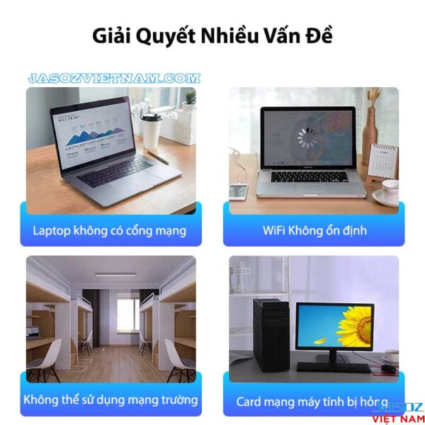Cáp chuyển USB sang LAN Jasoz T-F112 giải quyết tình huống laptop không có cổng mạng, WiFi không ổn định, card LAN bị hỏng, không thể dùng mạng trường