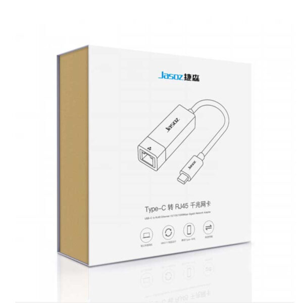Hộp sản phẩm Cáp USB-C sang LAN RJ45 Jasoz T-F114 tốc độ 1Gbps