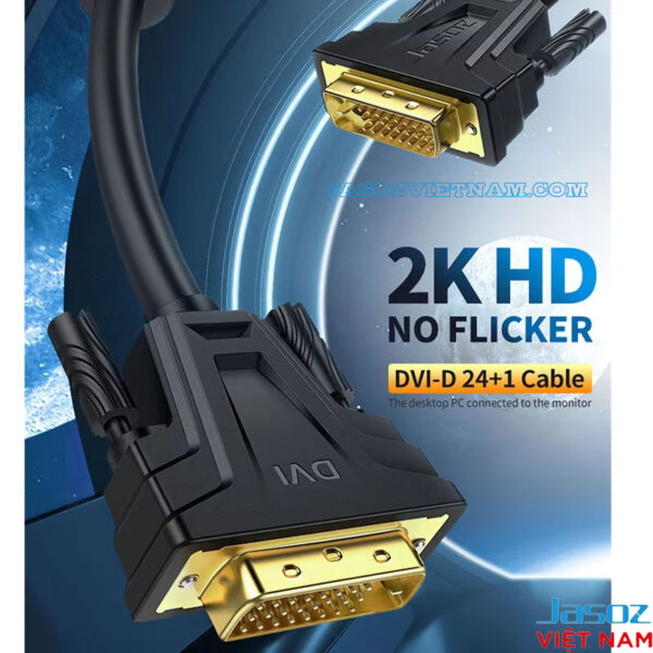 Cáp DVI 24+1 Dual Link Jasoz B103 B104 – Dây truyền hình ảnh 2K/Full HD, đầu mạ vàng chống oxy hóa – SKU Jasoz T-B116 1M, T-B117 1.5M, T-B118 3M, T-B119 5M, T-B120 8M, T-B121 10M, T-B122 12M, T-B123 15M, T-B124 20M, T-B125 25M, T-B126 30M.