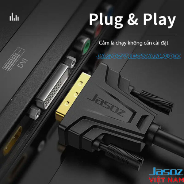 Cáp DVI 24+1 Jasoz B103 B104 Plug & Play – cắm là chạy không cần cài đặt, đầu cáp mạ vàng, hỗ trợ 2K/1080p – SKU Jasoz T-B116 1M, T-B117 1.5M, T-B118 3M, T-B119 5M, T-B120 8M, T-B121 10M, T-B122 12M, T-B123 15M, T-B124 20M, T-B125 25M, T-B126 30M.