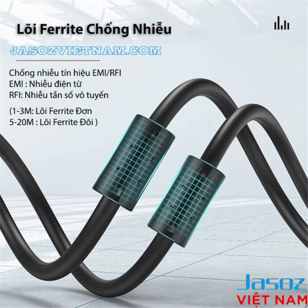 Cáp DVI 24+1 Dual Link Jasoz B103 B104 – Lõi Ferrite chống nhiễu EMI/RFI, ổn định tín hiệu – SKU Jasoz T-B116 1M, T-B117 1.5M, T-B118 3M, T-B119 5M, T-B120 8M, T-B121 10M, T-B122 12M, T-B123 15M, T-B124 20M, T-B125 25M, T-B126 30M.