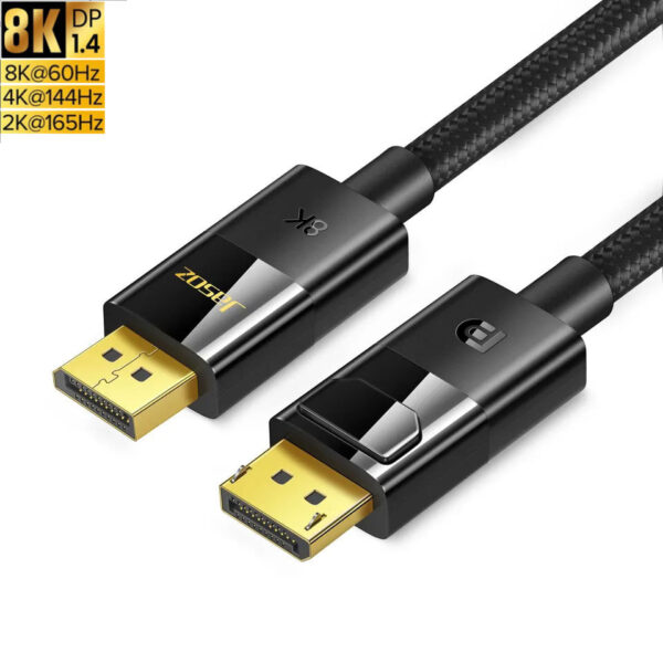 Cáp DisplayPort 1.4 Jasoz A129 bọc lưới cao cấp hỗ trợ 8K@60Hz, 4K@144Hz, 2K@165Hz, HDR, băng thông 32.4Gbps. SKU Jasoz T-A262 1M, T-A263 1.5M, T-A264 2M, T-A265 3M, T-A266 5M