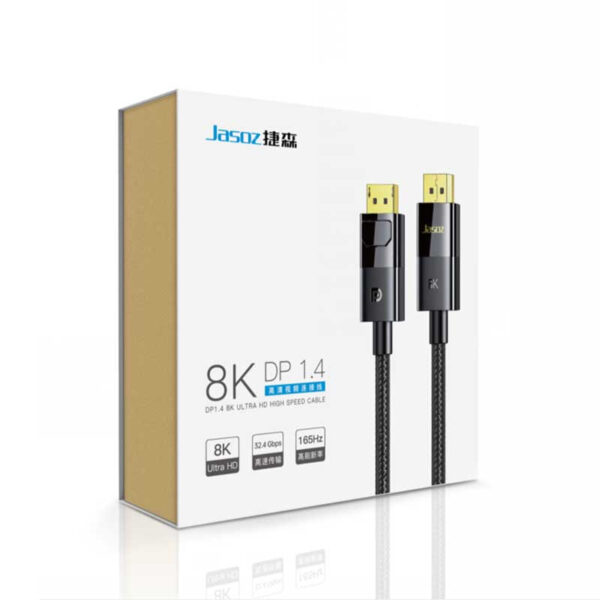 Bao bì sản phẩm chính hãng Jasoz A129 – Cáp DisplayPort 1.4 bọc lưới, hỗ trợ 8K 60Hz, 4K 144Hz, 2K 165Hz. SKU T-A262 1M, T-A263 1.5M, T-A264 2M, T-A265 3M, T-A266 5M