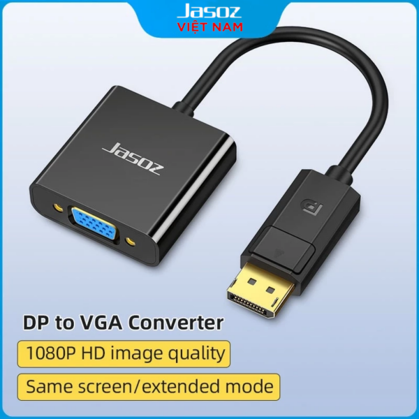 Cáp Displayport sang VGA Jasoz T-G107 hỗ trợ Full HD 1080P, chế độ màn hình gương và mở rộng