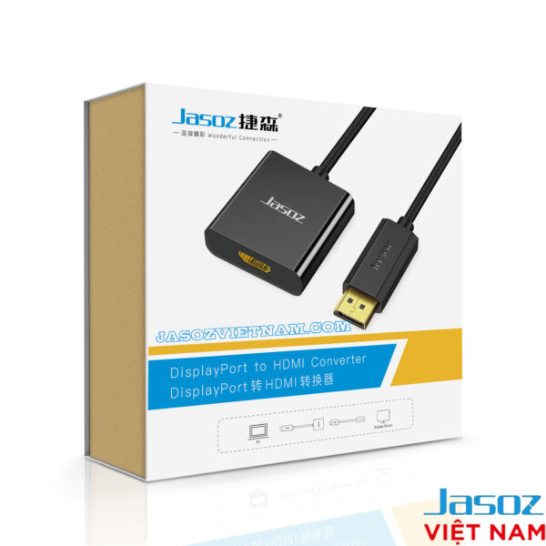 Cáp Displayport To HDMI Hỗ Trợ Full HD Jasoz T-G105 6 Hộp sản phẩm cáp chuyển Displayport sang HDMI Jasoz T-G105 hỗ trợ Full HD 1080P