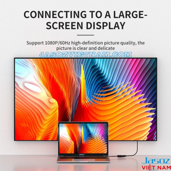 Cáp HDMI To VGA Jasoz T-G102 ( Không Kèm Audio ) 6 Laptop kết nối màn hình lớn bằng cáp HDMI sang VGA Jasoz hỗ trợ Full HD 1080p