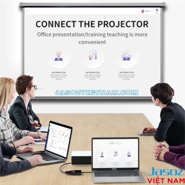 Cáp HDMI To VGA Jasoz T-G102 ( Không Kèm Audio ) 4 Laptop kết nối máy chiếu bằng cáp HDMI sang VGA Jasoz cho thuyết trình văn phòng
