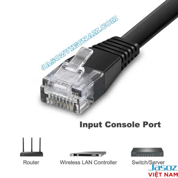 Đầu RJ45 Console của cáp lập trình USB to RJ45 Jasoz T-D163 kết nối Router, Switch, Controller