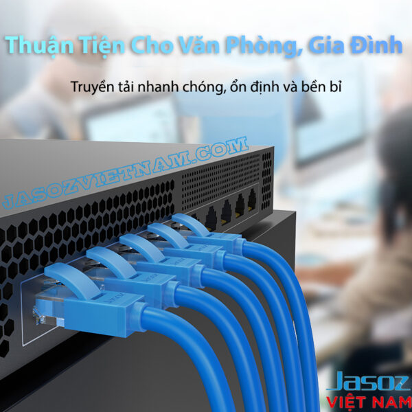 Cáp Mạng CAT 6 Bấm Sẵn 2 Đầu Jasoz E102 6 Cáp mạng Cat 6 Jasoz E102 màu xanh, truyền tải nhanh chóng ổn định, phù hợp cho văn phòng và gia đình. SKU: T-E112 0.5M, T-E113 1M, T-E114 1.5M, T-E115 2M, T-E116 3M, T-E117 5M, T-E118 10M, T-E119 15M, T-E120 20M, T-E272 25M, T-E273 30M.