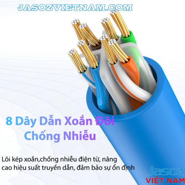 Cáp Mạng CAT 6 Bấm Sẵn 2 Đầu Jasoz E102 4 Cáp mạng Cat 6 Jasoz E102, cấu tạo 8 dây dẫn xoắn đôi chống nhiễu điện từ, truyền tín hiệu ổn định tốc độ Gigabit. SKU: T-E112 0.5M, T-E113 1M, T-E114 1.5M, T-E115 2M, T-E116 3M, T-E117 5M, T-E118 10M, T-E119 15M, T-E120 20M, T-E272 25M, T-E273 30M.