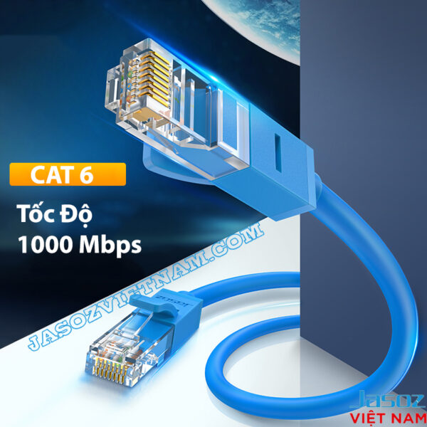 Cáp Mạng CAT 6 Bấm Sẵn 2 Đầu Jasoz E102 1 Cáp mạng Cat 6 Jasoz E102, hỗ trợ tốc độ 1000Mbps Gigabit ổn định, đầu RJ45 mạ vàng, dây lõi CCA 26AWG. SKU: T-E112 0.5M, T-E113 1M, T-E114 1.5M, T-E115 2M, T-E116 3M, T-E117 5M, T-E118 10M, T-E119 15M, T-E120 20M, T-E272 25M, T-E273 30M.
