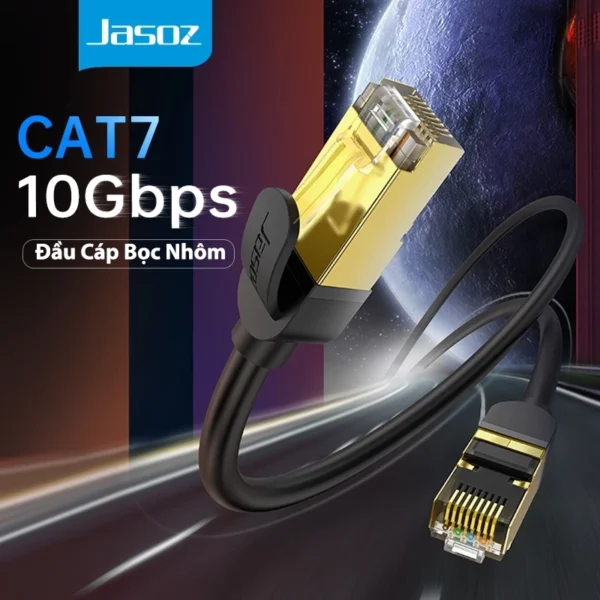 Cáp Mạng CAT7 FTP Đúc Sẵn 2 Đầu Mạ Vàng Bọc Nhôm Jasoz E106 1 Cáp mạng CAT7 Jasoz E106 FTP đầu bọc nhôm mạ vàng – tốc độ 10Gbps chống nhiễu, dây lõi đồng 28AWG