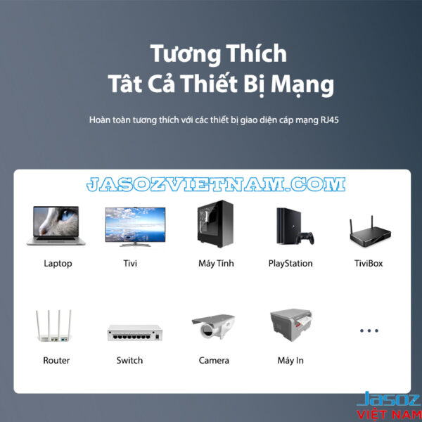 Dây Cáp Mạng Cat 5E Bấm Sẵn 2 Đầu Jasoz E120 11 Dây cáp mạng Cat 5E Jasoz E103 đúc sẵn 2 đầu RJ45, tương thích laptop, tivi, máy tính, PlayStation, TiviBox, router, switch, camera, máy in. SKU: T-E122 1M, T-E123 1.5M, T-E124 2M, T-E125 3M, T-E126 5M, T-E127 10M, T-E128 15M, T-E129 20M.